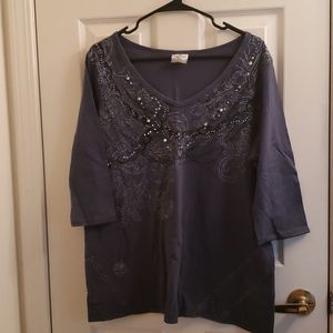 🤯3/$12 Tees 2 Please Blue Gray Top Size 18/20